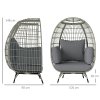 Outsunny Oversized Garden Egg Chair, Outdoor Wicker PE Rattan Chair with Thickened Padded Cushions and Pillows for Balcony, Porch, Charcoal Grey