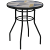 Outsunny 60 cm Garden Round Coffee Table,  Outdoor Side Table with Tempered Glass Printed Table Top and Foot Pads for Porch, Balcony, Multicolour