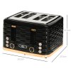 HOMCOM 4 Slice Toaster with 7 Browning Levels, High Lift, Reheat/Defrost/Cancel, Self-centring Function, Removable Crumb Tray, Auto Off, 1600W, Black Water Ripple Texture