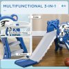 AIYAPLAY Kids Slide 3 in 1 Freestanding Toddler Slide with Climber, Basketball Hoop, Basketball, Tiger-Themed for Ages 18-36 Months - Blue