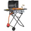 Outsunny Foldable Gas BBQ with Side Tables, 2 Burner Portable Gas Barbecue Grill with Thermometer Lid Grease Tray Wheels, Folding Trolley for Garden Party Camping Picnic Outdoor Cooking, 5.6KW, Black