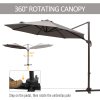 Outsunny 3M Cantilever Parasol, Hanging Garden Umbrella Sun Shade with 360 Rotation, Aluminium Frame, Cross Base, Hand Crank, Grey