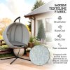 Outsunny Hanging Egg Chair Outdoor Indoor Garden Swing Chair with Folding Basket, Garden Hanging Chair with Stand, Thickened Cushion, Cup Holder for Patio, Balcony, Grey