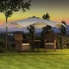 Outsunny 3(m) Garden Parasol Umbrella with 32 Solar LED Lights and Tilt, Outdoor Market Table Umbrella Sun Shade Canopy with Crank, 8 Ribs, Cream White