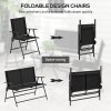 Outsunny Outdoor?4 Pieces Patio Furniture Set with Breathable Mesh Fabric?Seat & Backrest,?Garden Set with Two Foldable Armchairs, a Loveseat &?Glass?Top?Table, Black