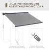 Outsunny 3x2.5m LED Light Full Cassette Case Electric/Manual Awning Door Window Sun Shade Patio Canopy Retractable w/ Remote Grey
