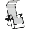 Outsunny Foldable Reclining Garden Chair with Headrest, Zero Gravity Deck Sun Lounger Seat Chair with Footrest, Armrest, Cup Holder & Canopy Shade, White