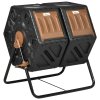 Outsunny Dual Chamber Garden Compost Bin, 130L Rotating Composter, Compost Maker with Ventilation Openings and Steel Legs, Dark Brown and Black