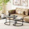 HOMCOM Round Nesting Coffee Table Set of 2, Large Stacking End Side Table with Steel Frame for Living Room, Bedroom, Home Office, 78.5 x 78.5 x 46.5 cm, Cement Grey
