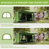 Outsunny Two Room Camping Tent w/ Porch for 4-8 Man, Camping Backpacking Shelter w/ Mesh Windows, Zipped Doors, Lamp Hook & Portable Carry Bag