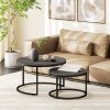HOMCOM Round Nesting Coffee Table Set of 2, Large Stacking End Side Table with Steel Frame for Living Room, Bedroom, Home Office, 78.5 x 78.5 x 46.5 cm, Black