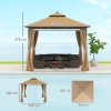 Outsunny 3 x 3 m Garden Gazebo, Double Roof Metal Gazebo with Curtains and Solar-Powered LED Lights, Outdoor Canopy Shelter for Patio, Deck, Brown