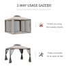 Outsunny 3 x 3 m Metal Gazebo, Garden Pavillion, Double Roof Outdoor Canopy Shelter with Mesh Sidewalls, Taupe