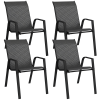 Outsunny Stackable Outdoor Chairs Set of 4, Rattan Garden Chairs with Armrests and Backrest for Deck, Grey