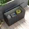 Outsunny 450 Litre Garden Storage Box, Outdoor Storage Box with Wheels and Handles, Lockable Galvanised Steel Outside Deck Box Organiser for Tools, Cushions, Dark Grey