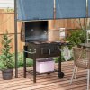 Outsunny Charcoal Grill BBQ Trolley with Adjustable Charcoal Grate, Garden Metal Smoker Barbecue with Shelf, Side Table, Wheels, Built-in Thermometer, Bottle Opener