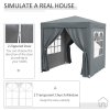 Outsunny 2 x 2 m Garden Pop Up Gazebo, Wedding Party Tent Marquee, Water Resistant Awning Canopy With Sidewalls, Windows, Carry Bag, Grey