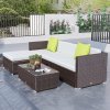 Outsunny 5 Pieces PE Rattan Garden Furniture Set with Cushions, Outdoor Corner Sofa, Patio Sectional Conversation Furniture Sets with Glass Top Coffee Table, Brown