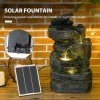 Outsunny Solar Powered Garden Water Feature with LED Lights and Pump, 4 Tier Cascading Water Fountain for Indoor/Outdoor, Stacked Stone Rock Waterfall Ornament, 57cm Height, Dark Grey