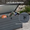 Outsunny 331 Litre Garden Storage Box, Waterproof Outdoor Storage Box with Wheels and Handles, Lockable Galvanised Steel Outside Deck Box Organiser for Tools, Cushions, Dark Grey