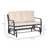 Outsunny 2-Person Outdoor Loveseat Glider Bench Rocking Chair for Patio, Garden, Yard, Porch with Armrest and Cushions, Khaki