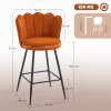 HOMCOM Bar Stools Set of 2, Modern Velvet-Feel Barstools with Petal Backrest and Footrest, Upholstered Breakfast Bar Chairs with Metal Legs for Kitchen Island Counter, Dining Room, Orange