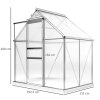 Outsunny Polycarbonate Greenhouse, Small Greenhouse with Adjustable Roof Vent, Garden Green House with Galvanised Base, Sliding Door and Rain Gutter,  192.5 x 131 x 200 cm, Silver Tone