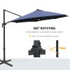 Outsunny 3(m) Cantilever Roma Parasol Garden Sun Umbrella Outdoor Patio with 360 Rotation Crank & Tilt Aluminium Frame LED Solar Light Cross Base, Blue