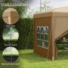 Outsunny 3 x 3 Meters Pop Up Water Resistant Gazebo Wedding Camping Party Tent Canopy Marquee with Carry Bag and 2 Windows, Khaki
