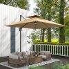 Outsunny 2.5m Cantilever Parasol with Solar Powered LED Lights, Double Top Square Overhanging Garden Parasol with 360 Rotation, Tilt Adjustment, Crank Handle, Khaki