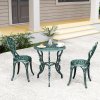 Outsunny Garden Bistro Set with Umbrella Hole, 3 Piece Cast Aluminium Garden Furniture Set, Antique Floral Round Coffee Table and Chairs, Small Balcony Furniture for Outdoor, Patio, Green