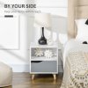 HOMCOM Bedside Table Nightstand with Drawer and Shelf, Side End Table with Wood Legs for Bedroom, White and Grey