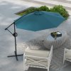 Outsunny 3(m) Cantilever Parasol with Cross Base, Banana Parasol with Crank Handle, Tilt and 8 Ribs, Round Hanging Patio Umbrella for Outdoor Pool, Garden, Balcony, Blue