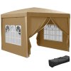 Outsunny 3 x 3 Meters Pop Up Water Resistant Gazebo Wedding Camping Party Tent Canopy Marquee with Carry Bag and 2 Windows, Khaki
