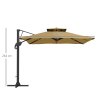 Outsunny 3 x 3 m Cantilever Parasol with Hydraulic Opening, Heavy Duty Aluminium Hanging Garden Parasol, Double Top Square Patio Umbrella with 360 Rotation, 8 Ribs, Cross Base, Khaki