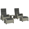 Outsunny 5 Pieces PE Rattan Garden Furniture Set, Wicker Outdoor Furniture Set with Reclining Chairs, Coffee Table, Footstools and Thick Cushions for Balcony, Patio, Charcoal Grey