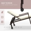 Outsunny Outdoor PE Rattan Sun Lounger, 5-Level Adjustable Backrest Wicker Outdoor Chaise Recliner, Garden Chair with 2 Wheels, Cream White
