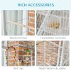 PawHut Large Bird Cage Budgie Cage 3 Tier Aviary with Stand Wheels, Toys, Ladders, Shelf for Canaries, Finches, Cockatiels, Parakeets - White