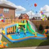 AIYAPLAY Bouncy Castle, Inflatable Bounce House Trampoline with 680W Blower, Water Slide, Splash Pool, Basketball Hoop, Ball Pits, Climbing Wall, Water Gun, Ring Toss, for Kids Outdoor Indoor