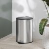 HOMCOM 20 Litre Kitchen Bin, Stainless Steel Pedal Bin with Soft-close Lid, Fingerprint Proof Cylindrical Rubbish Bin with Foot Pedal and Removable Inner Bucket, Silver