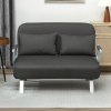 HOMCOM 2 Seater Sofa Bed, Click Clack Convertible Bed Settee, Modern Velvet Feel Fabric Sofa with 2 Cushions for Living Room, Bedroom, Guest Room, Charcoal Grey