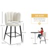 HOMCOM Bar Stools Set of 2, Faux Cashmere Upholstered Breakfast Bar Chairs, Modern Kitchen Stools with Backs, Footrest and Steel Base, Cream