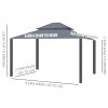 Outsunny 3 x 3.7m Outdoor Hardtop Gazebo Canopy Aluminium Frame with 2-Tier Roof & Mesh Netting Sidewalls for Patio, Dark Grey