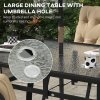 Outsunny 7 Pieces Garden Dining Set, Outdoor Rectangular Dining Table and 6 Cushioned Armchairs, Tempered Glass Top Table w/ Umbrella Hole, Texteline Seats, Beige