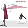 Outsunny 3(m) Garden Banana Parasol Hanging Cantilever Umbrella with Crank Handle and Cross Base for Outdoor, Sun Shade, Wine Red