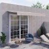 Outsunny 3 x 2.5m Electric Garden Door Awning Half Cassette Outdoor Retractable Canopy Patio Shelter w/ Remote Controller Cream White