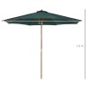 Outsunny 3(m) Garden Parasol, Pulley Operated Patio Umbrella, Wooden Parasol, Table Market Umbrella with Rope Pulley Mechanism and 8 Ribs, Dark Green