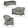 Outsunny 4 Pieces Outdoor PE Rattan Garden Furniture with Cushions, Patio Special Hand Weave Wicker Conservatory Sofa Set with Glass Top Coffee Table, Mixed Grey