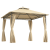 Outsunny 3 x 3 m Garden Gazebo, Double Roof Metal Gazebo with Curtains and Solar-Powered LED Lights, Outdoor Canopy Shelter for Patio, Deck, Beige