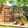 Outsunny Polycarbonate Greenhouse, Small Greenhouse with Adjustable Roof Vent, Garden Green House with Galvanised Base, Sliding Door and Rain Gutter, 190 x 190 x 200 cm, Grey